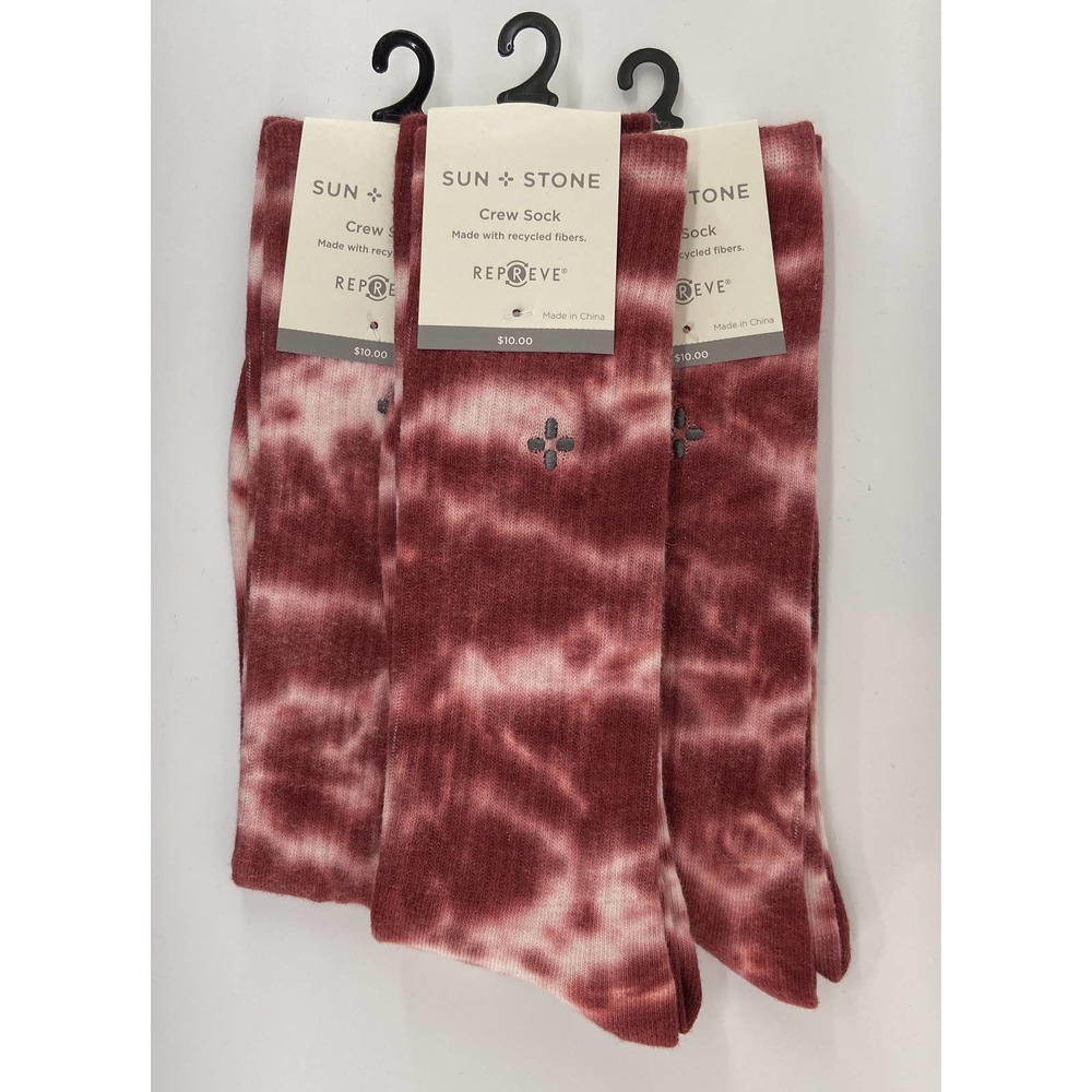 Sun + Stone Burgundy Tie-Dye Crew Socks